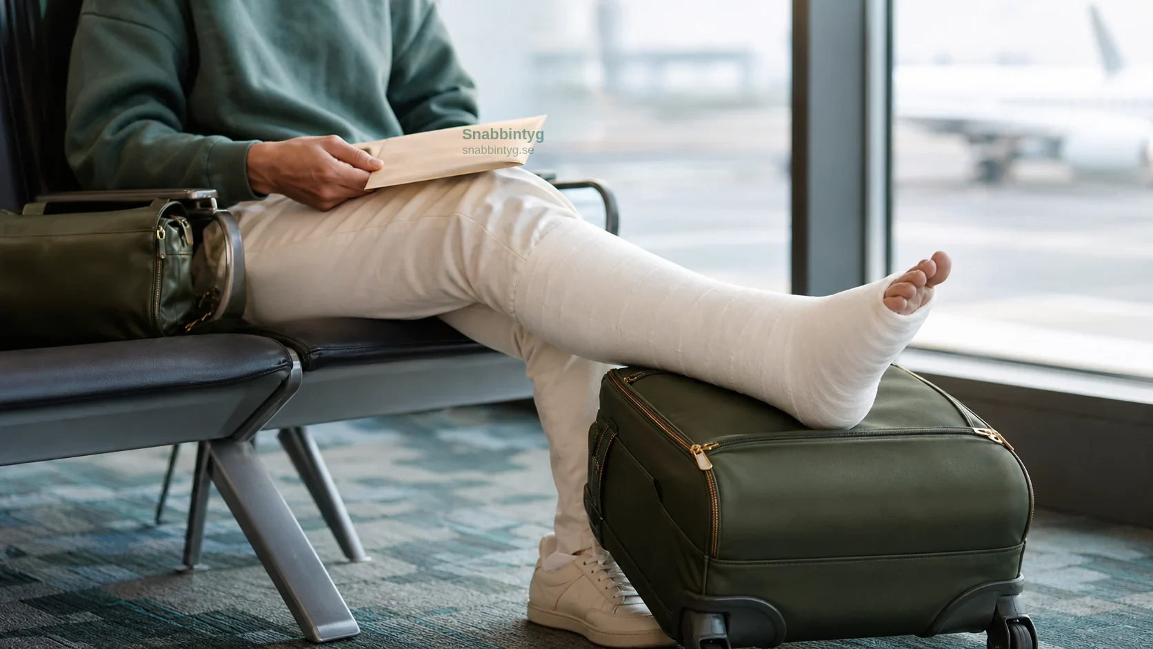 Gipsad fot och reseförberedelser för fit to fly-bedömning.
