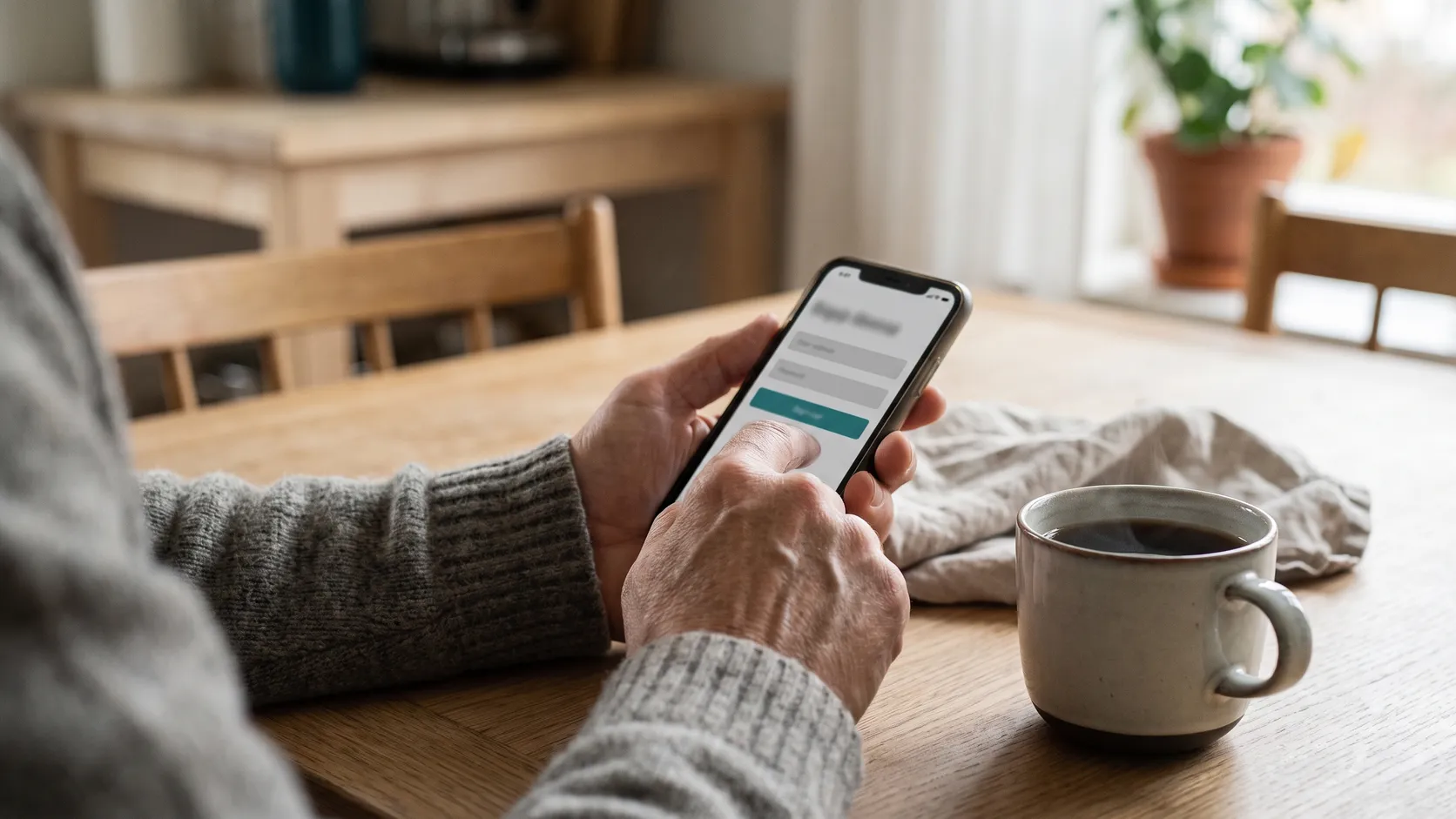Händer skriver ett meddelande på mobilen.