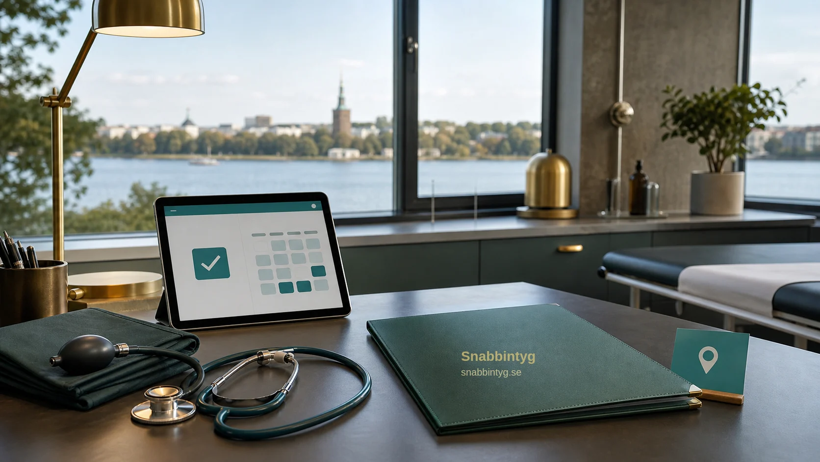Klinikrum med checklista och intygsmapp.