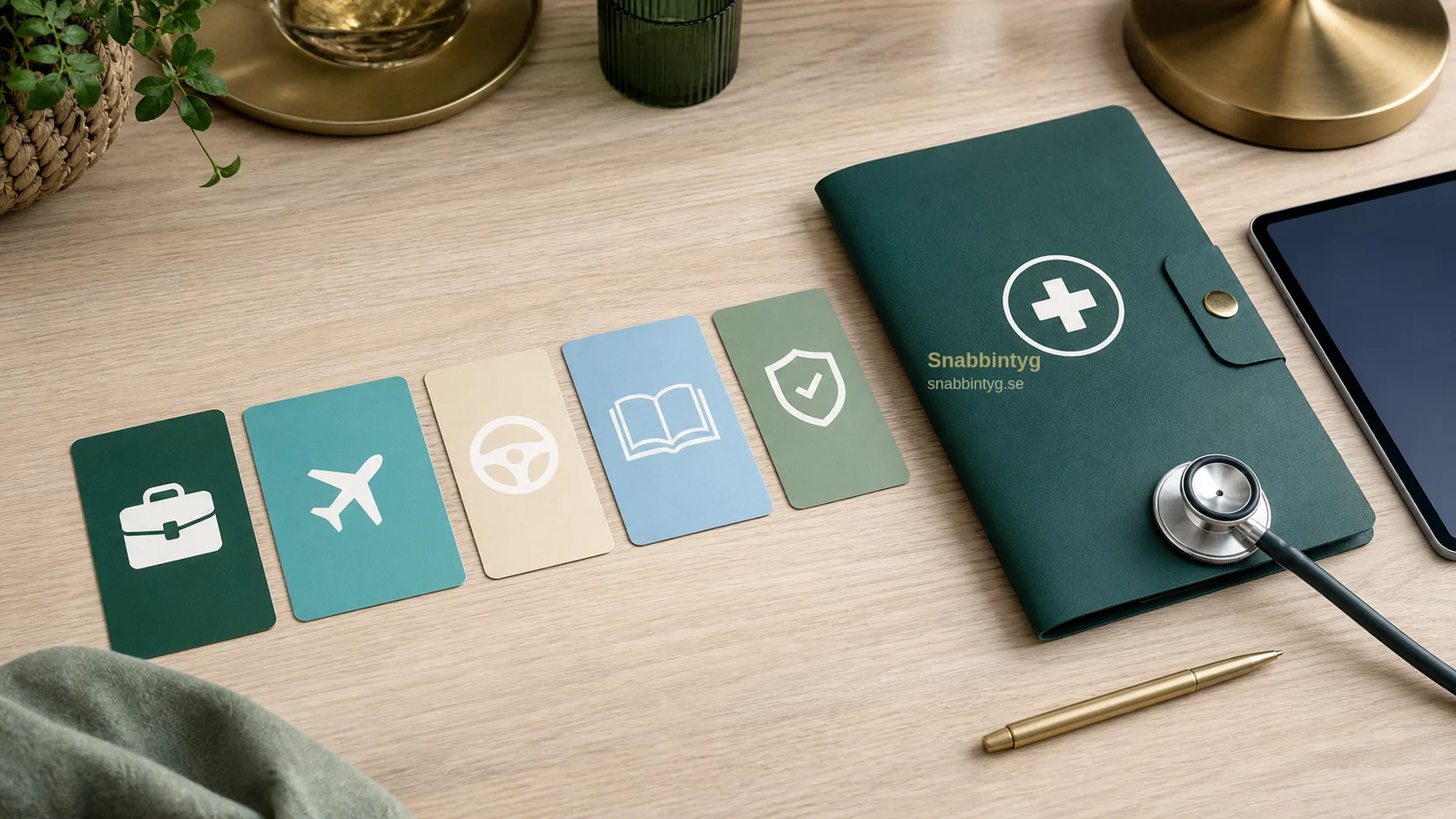 Olika kategorier av medicinska intyg visas som tydliga symbolkort.