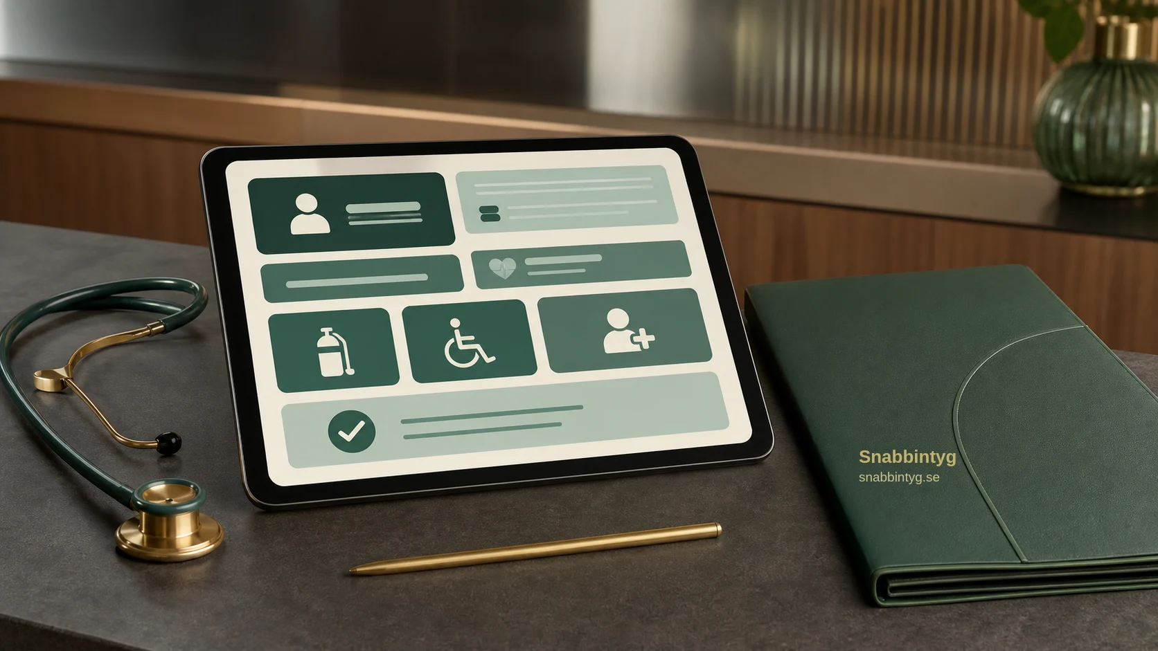Digitalt MEDIF-formulär med medicinska symboler och Snabbintyg-mapp.