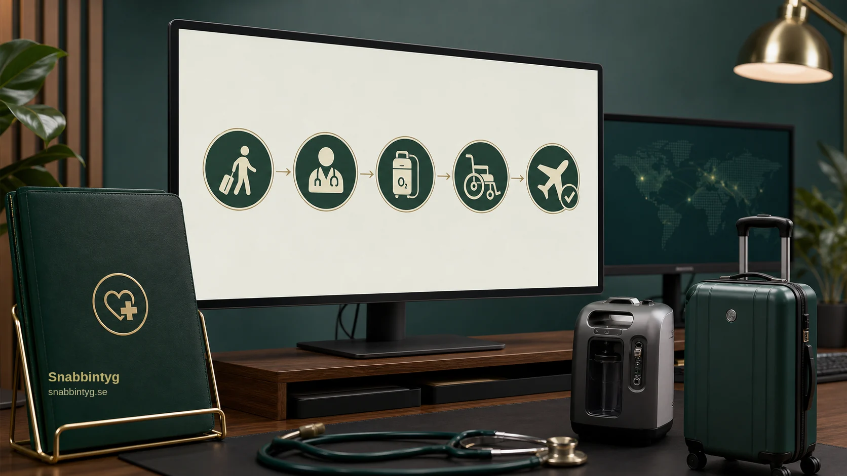 Digitalt MEDIF-flöde med symboler för läkare, syre, rullstol och flygresa.