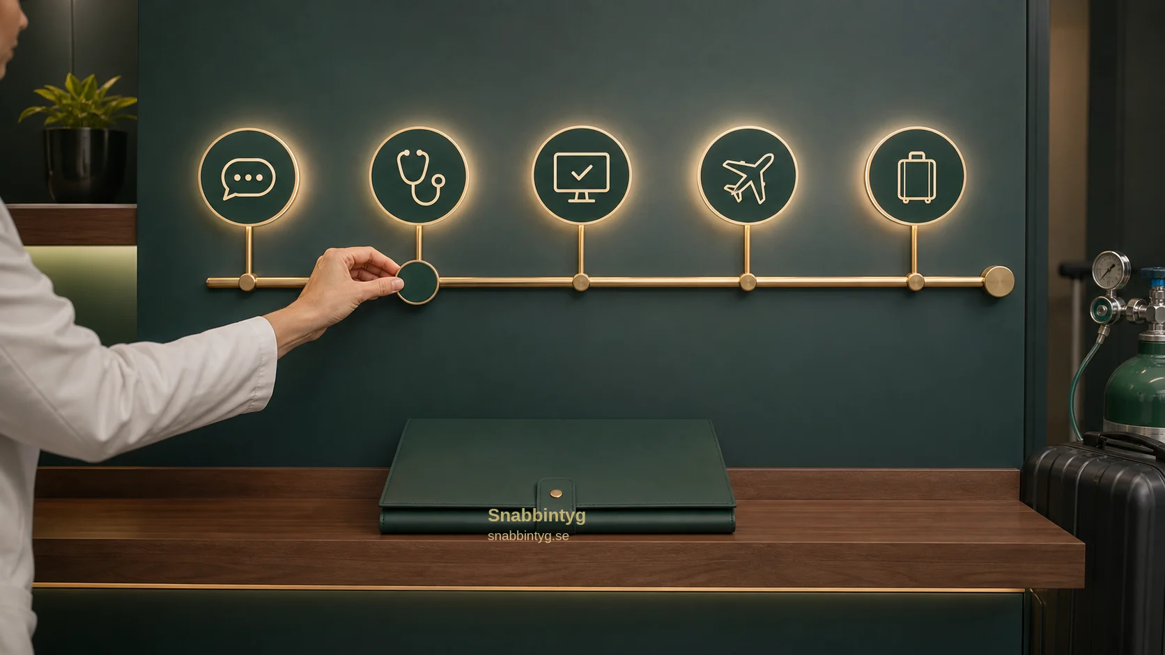 Processflöde för MEDIF med kopplade symboler för patient, läkare, flygbolag och godkännande.