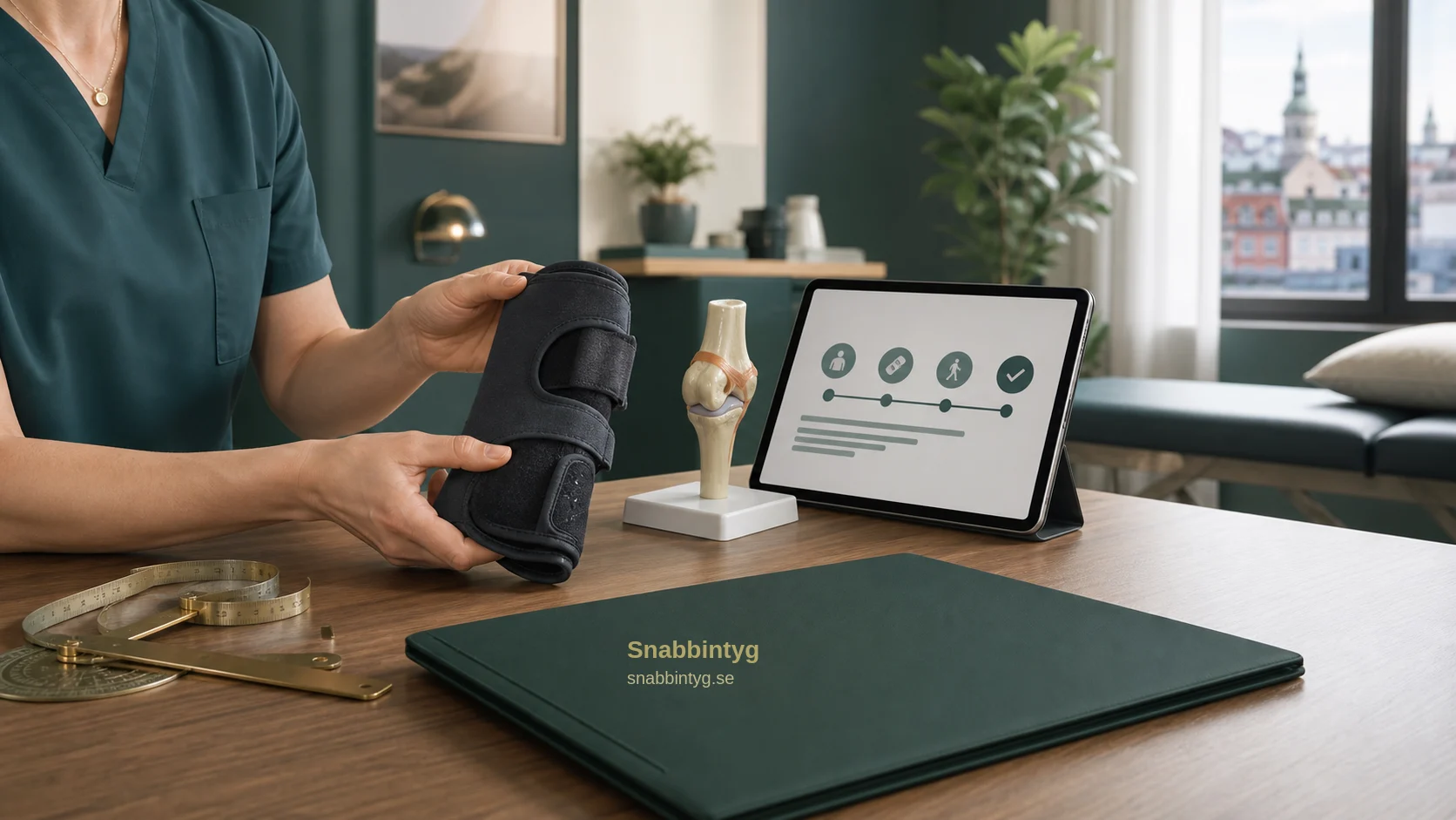 Skadebedömning med ortos, ledmodell och digital tidslinje för intyg.